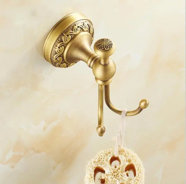 Afralia™ Copper Carved Bathroom Accessories Set: Towel Shelf, Towel Bar, Paper Holder, Cloth Hook