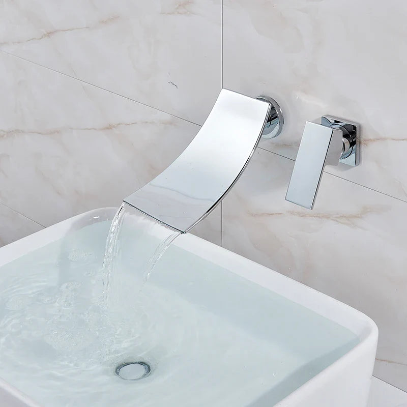 Afralia™ Matte Black Wall Mounted Waterfall Bathroom Faucet