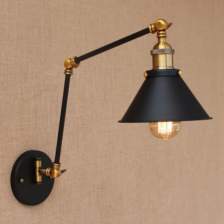 Afralia™ Industrial Swing Arm Wall Lamp Retro Vintage Style Fixture LED Bulb Loft Sconce