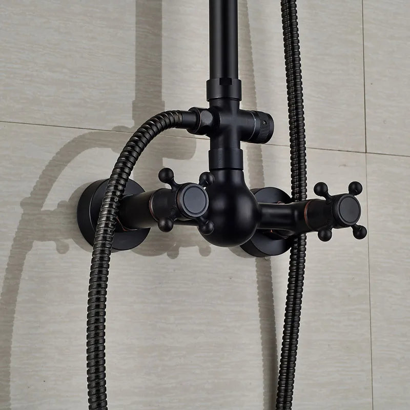 Afralia™ Black Bronze Rainfall Shower Faucet Set with 8" Head for Wall Mount