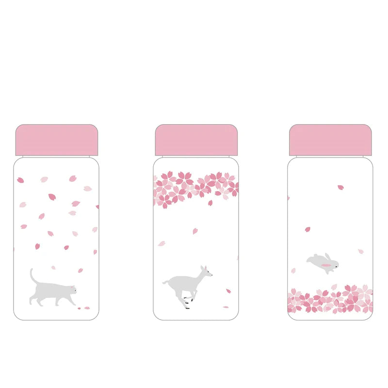 Afralia™ Kawaii Sakura Glass Water Bottle 310ml Cute Cartoon Animal Design