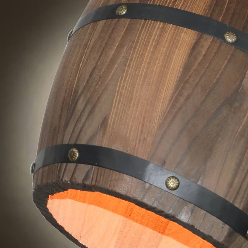 Afralia™ Wooden Barrel Pendant Lights Retro Decor Hanging Lamp for Dining Room Bar