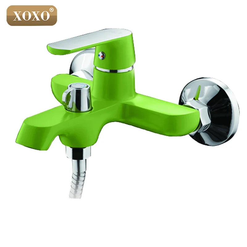 Afralia™ Brass Chrome Wall Mounted Shower Faucet Set with Green Orange Shower Head