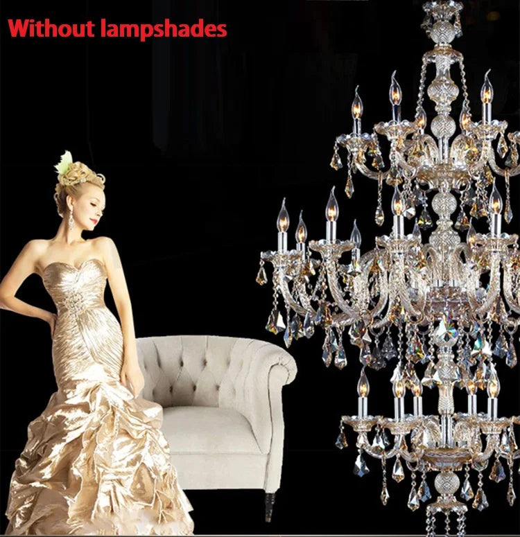 Afralia™ Luxury Crystal Candle Chandelier - 24 Lights, 3 Floors, Modern K9 Design