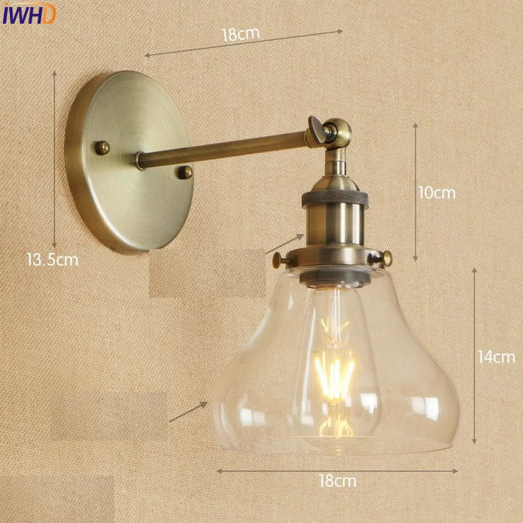 Afralia™ Antique Brass Industrial Swing Arm Wall Sconce - Vintage Glass Wall Light Fixtures