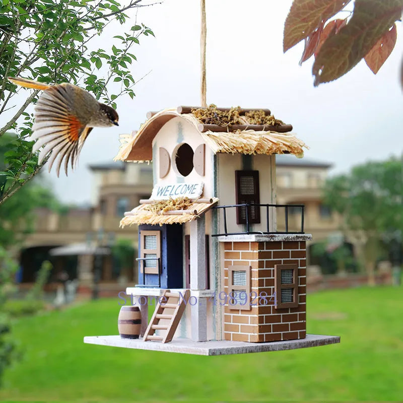 Afralia™ Wood Bird House Nest Villa | Handmade Creative Outdoor Decor