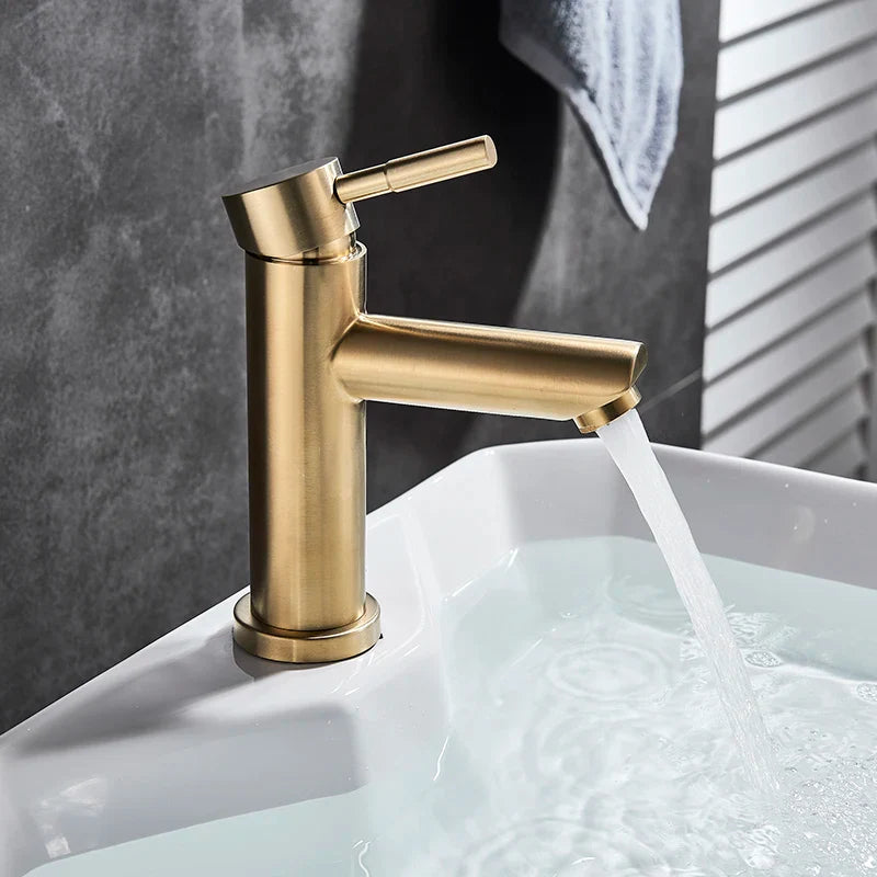 Afralia™ Brushed Gold Solid Brass Bathroom Faucet Single Handle Deck Mounted Tap