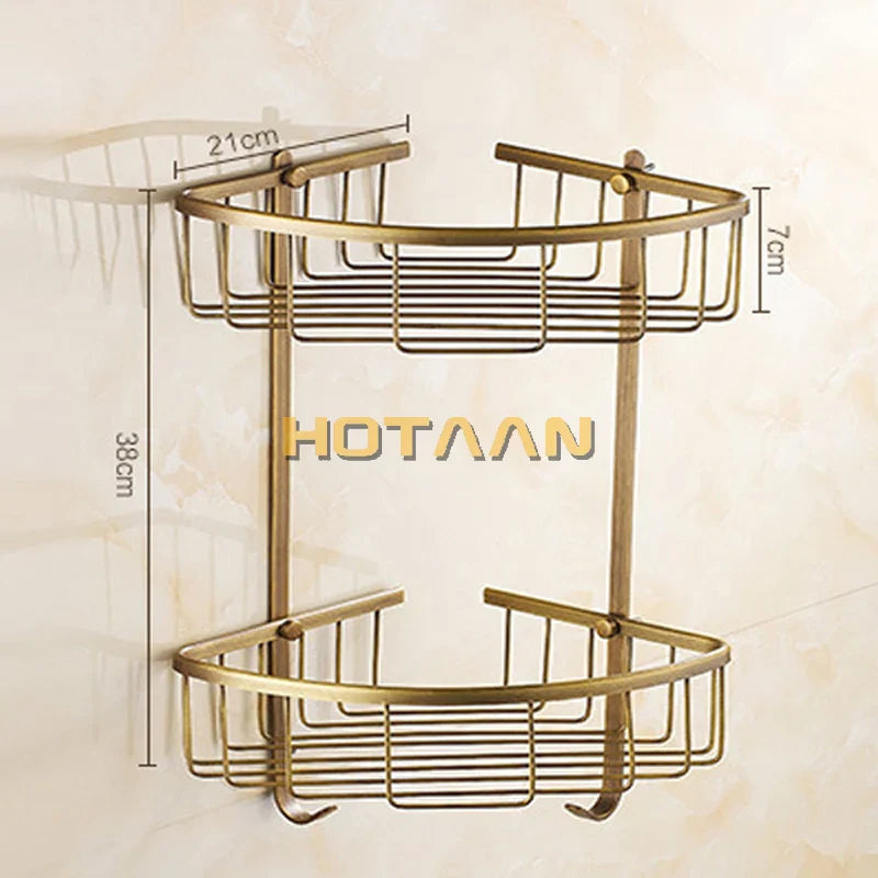 Afralia™ Brass Bathroom Shower Shelf Basket - Double Layer Antique Finish Holder