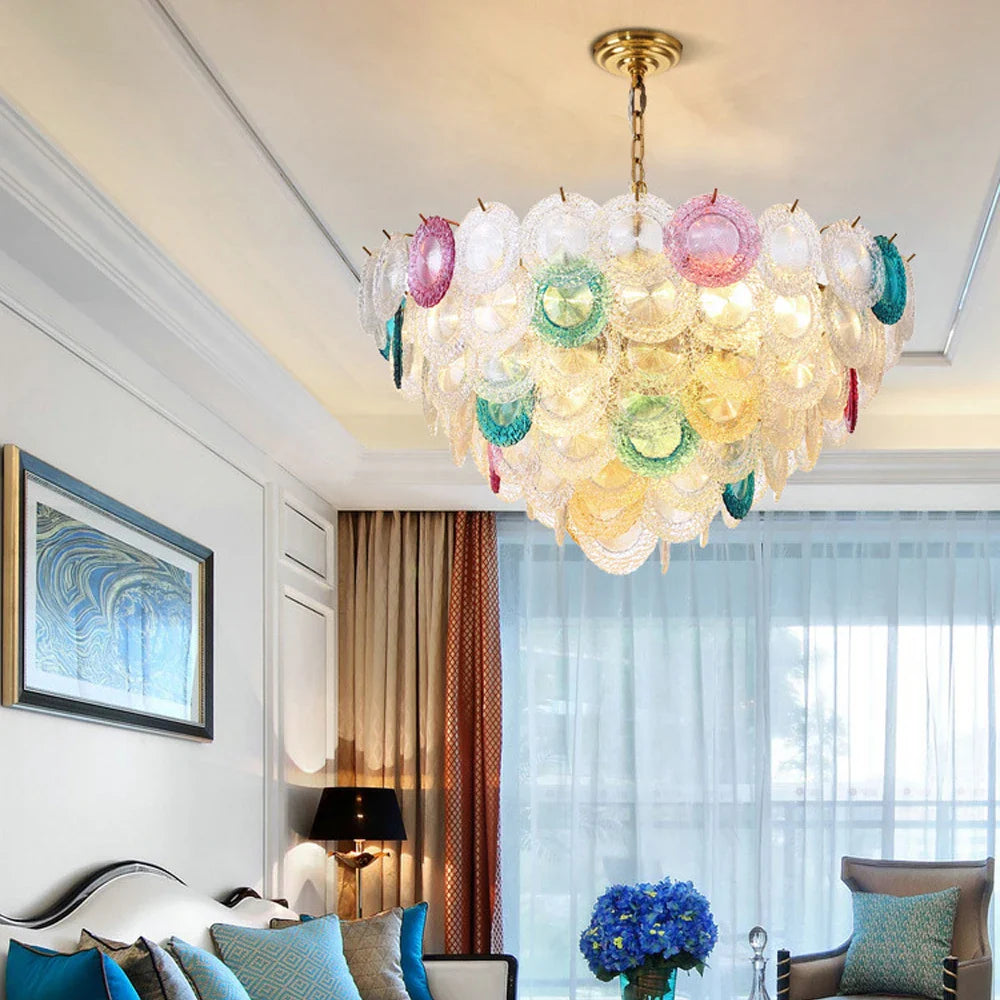 Afralia™ Iron Glass Colorized Chandelier for Foyer - Modern Suspension Lighting