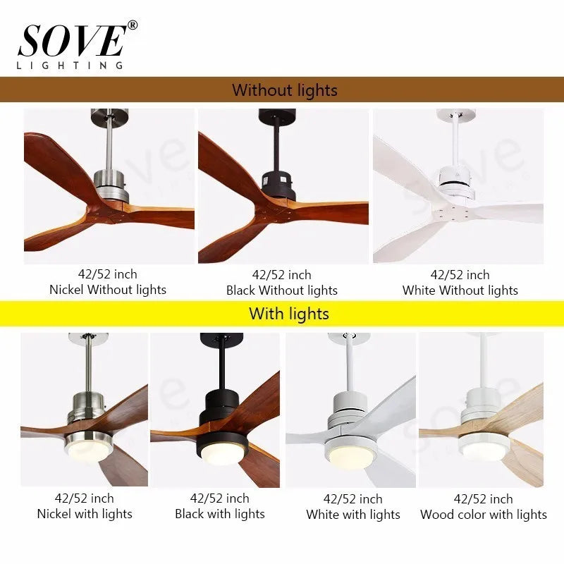 Afralia™ 52" Wood Ceiling Fan Remote Control 3 Blades for Home Living Bedroom