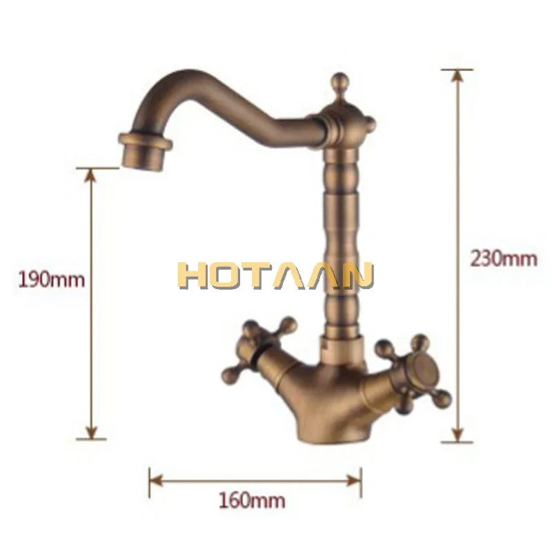 Afralia™ Antique Brass Basin Faucet with Swivel Spout and Cross Handles