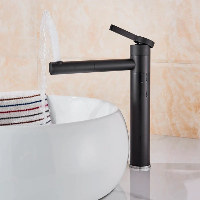 Afralia™ Chrome Black Basin Faucet Swivel Spout Bathroom Mixer Hot Cold Tap