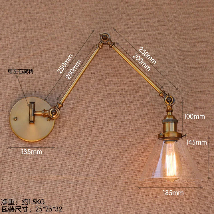 Afralia™ Brass Glass Ball Swing Arm Wall Light Vintage Industrial Lamp