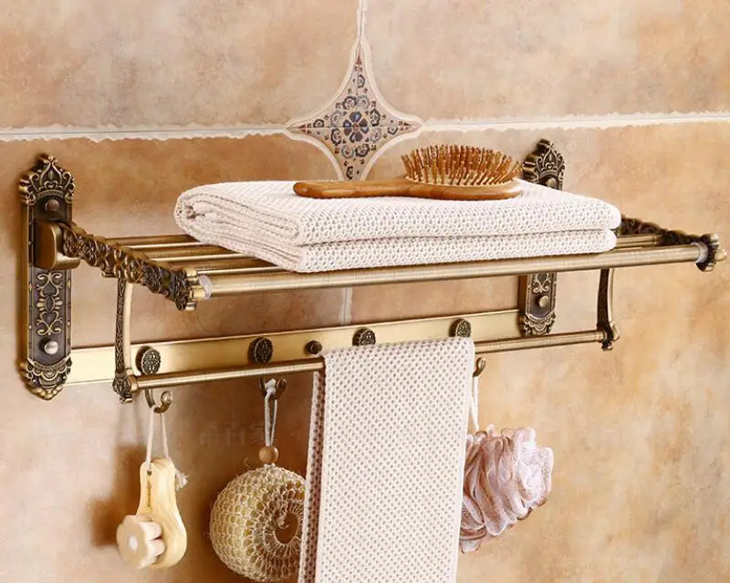 Afralia™ Antique Bronze Carved Aluminum Bathroom Accessories Set: Towel Rack, Paper Holder, Hooks