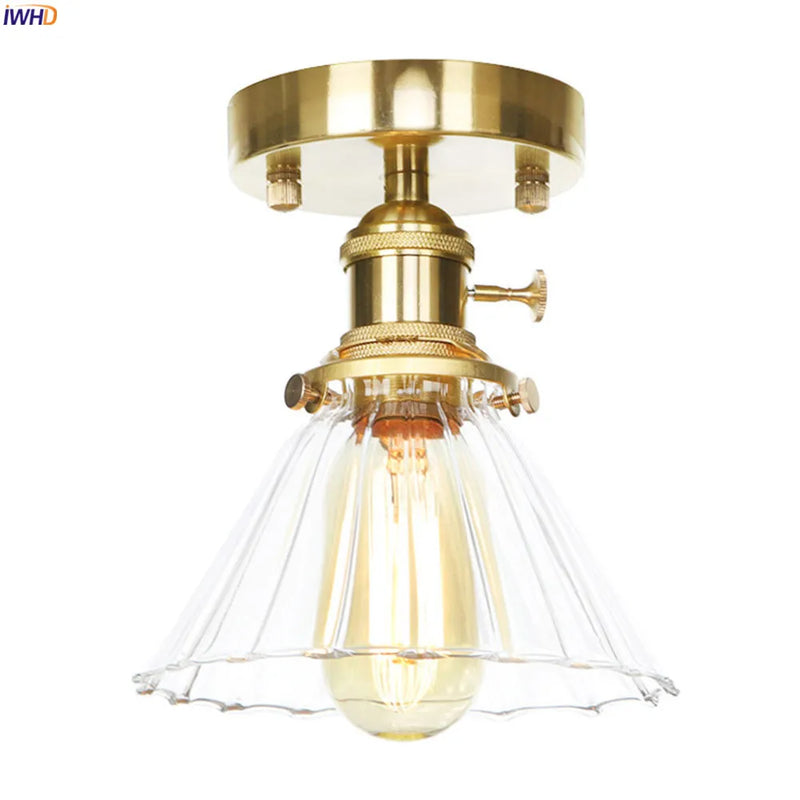 Afralia™ Vintage Copper Glass Ball Ceiling Light Fixture LED Lampara Techo