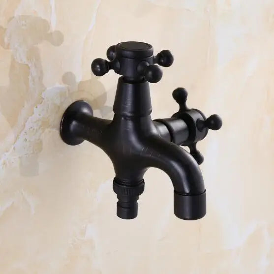 Afralia™ Brass Black Oil Brushed Double Washing Machine Faucet Tap