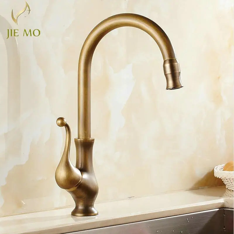 Afralia™ Antique Brass Porcelain Basin Mixer Hot Cold Tap - 360 Degree Swivel Kitchen Faucet