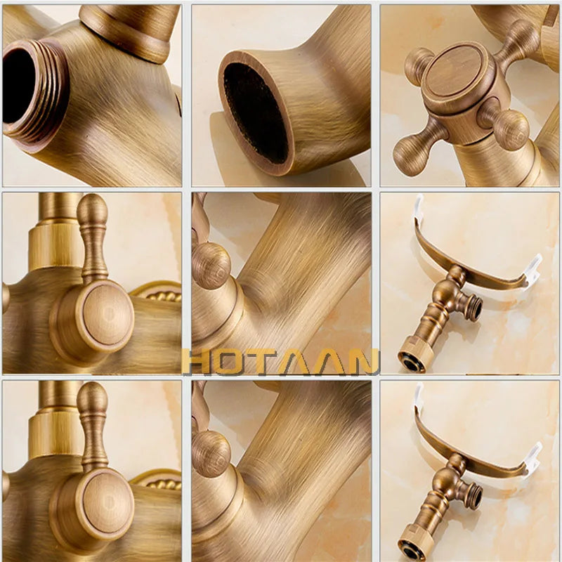 Afralia™ Antique Brass Shower Faucet Kit with Wall Mounted Hand Held Shower Head