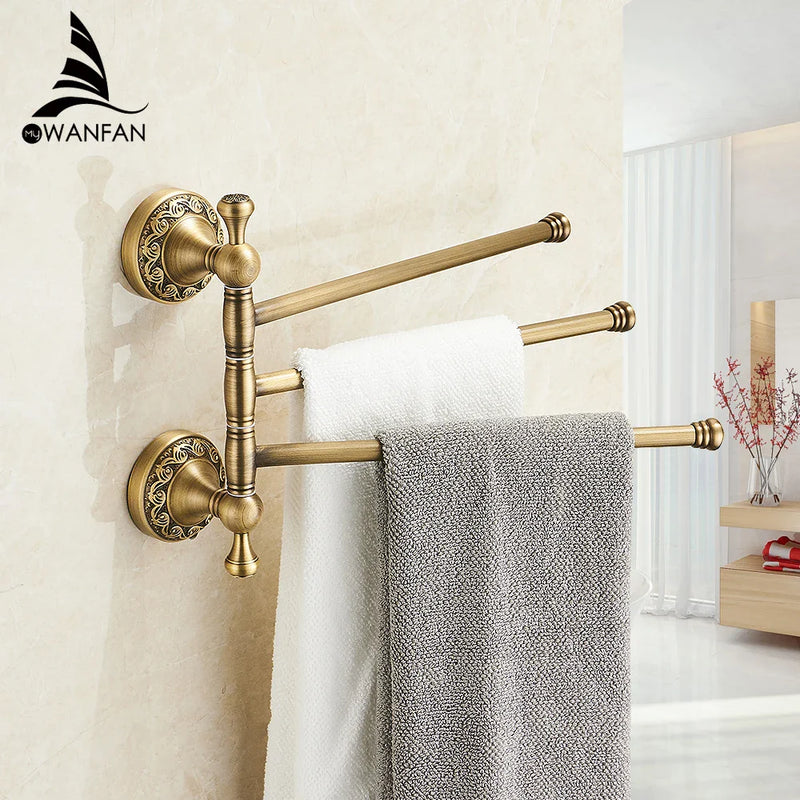 Afralia™ Antique Brass Towel Rack 4-Tier Bathroom Wall Shelf Holder Bars Pants Hanger