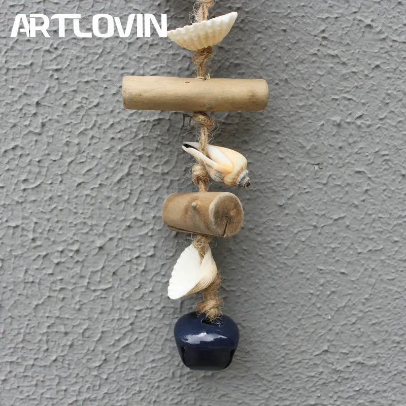 Afralia™ Blue Fish Sea-maid Pendant Drift Wood Bells Wall Decoration