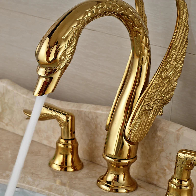 Afralia™ Golden Swan Bathtub Faucet Set with Brass Hand Shower.