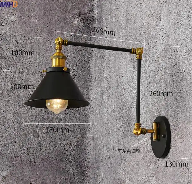 Afralia™ Loft Industrial Wall Sconce Black Swing Arm Wall Lamp LED Edison Luminaire