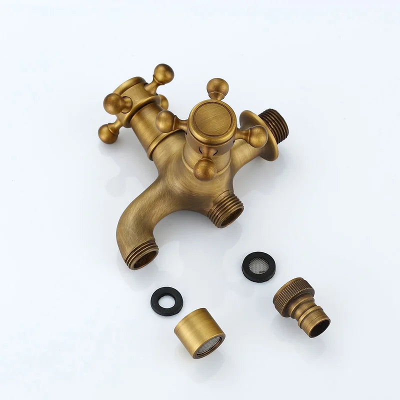 Afralia™ Antique Brass Dual Cross Handles Wall Mounted Mop Pool Faucets