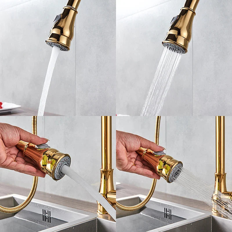 Afralia™ Gold Brass Kitchen Faucet Rotatable Mixer Tap Single Handle Hot&Cold Water