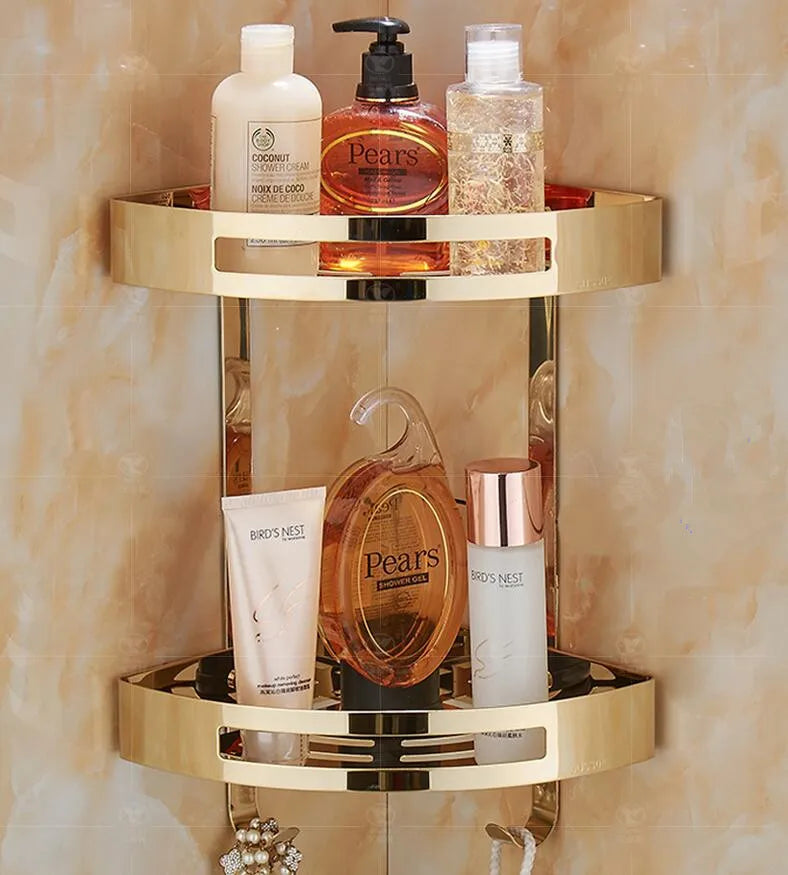 Afralia™ Gold Stainless Steel Bathroom Corner Shelf – Rose Gold Shower Caddy