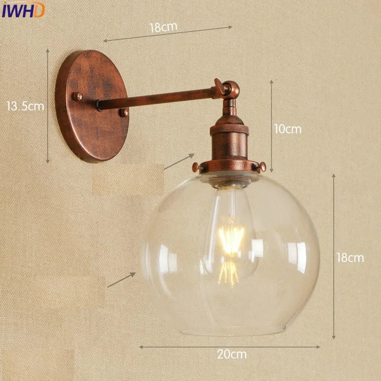 Afralia™ Antique Brass Industrial Swing Arm Wall Sconce - Vintage Glass Wall Light Fixtures