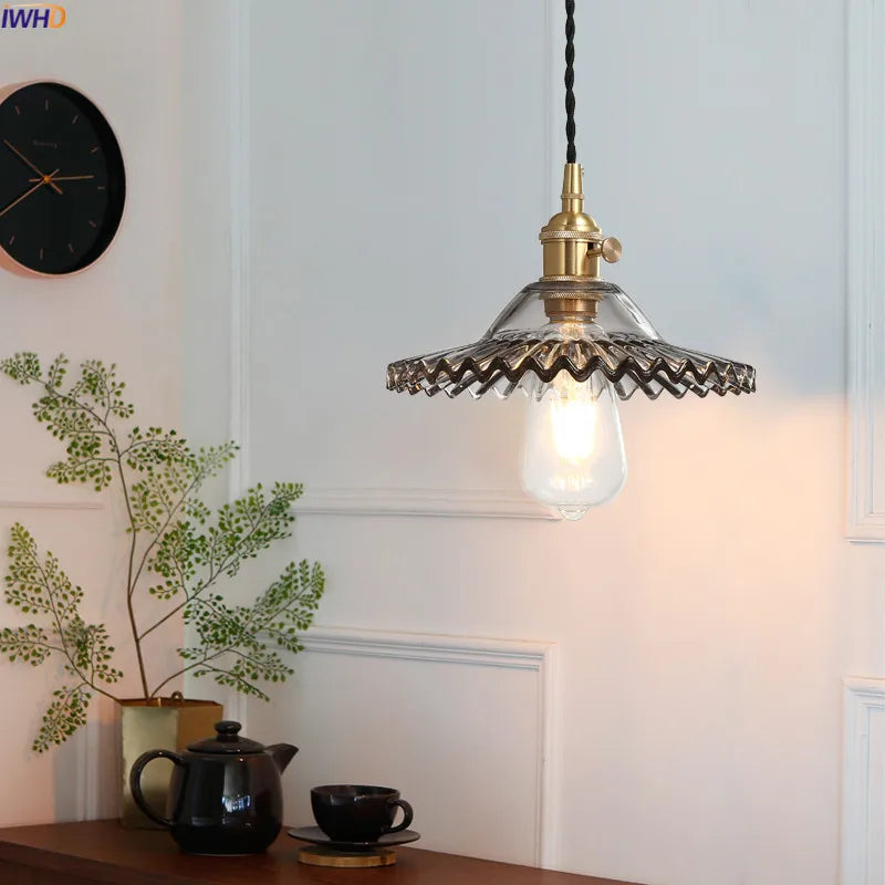 Nordic Copper Glass LED Pendant Light by Afralia™ - Vintage Lamp for Bar Dinning Room