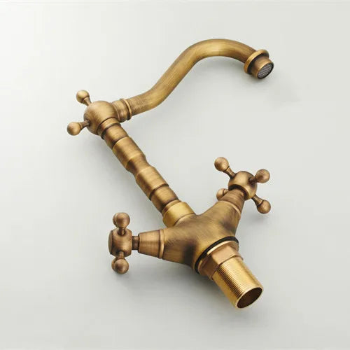 Afralia™ Antique Bronze Brass Swivel Basin Faucet with 2 Lever Handles