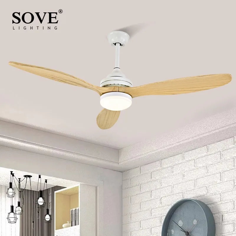 Afralia™ Vintage Wood Ceiling Fan with Remote Control, Retro Design, Black Finish