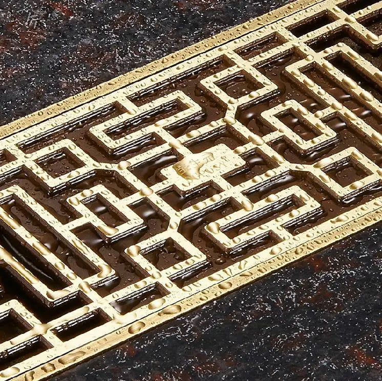 Afralia™ Antique Brass Linear Shower Floor Drain with Art Carved Cover