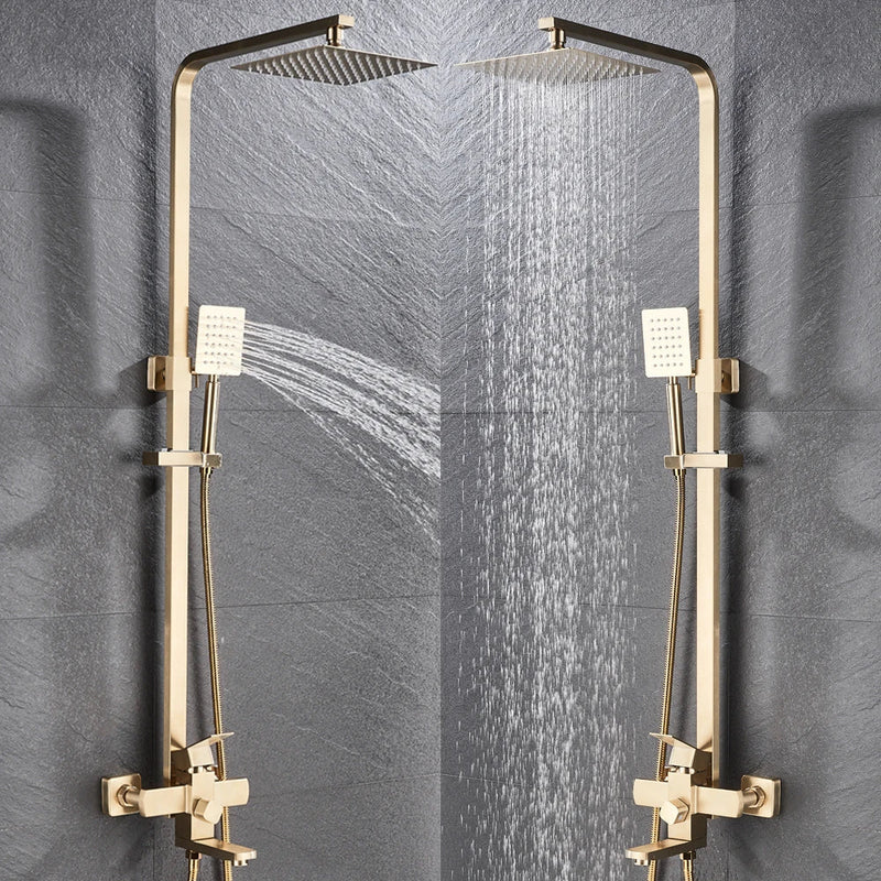 Afralia™ Brushed Gold Rain Shower Bath Faucet Wall Mounted - Shower Set Mixer