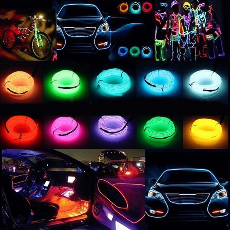 Afralia™ 3V Neon Light EL Wire Rope 1m/3m/5M Glow Strip LED Shoes Clothing Car