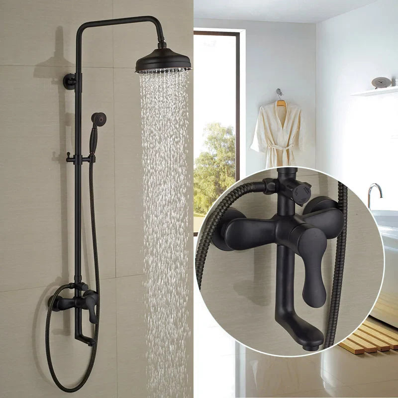 Afralia™ Black Bronze Bathroom Shower Mixer Tap with Long Spout and 8" Rainfall Head