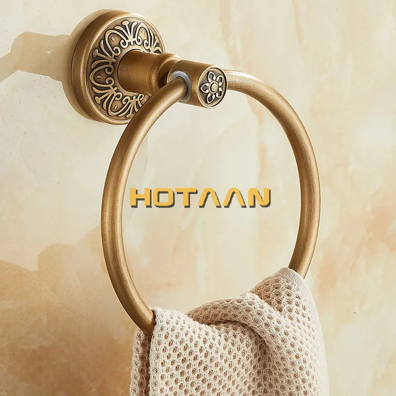 Afralia™ Antique Brass Towel Ring - Wall-Mounted Round Towel Holder for Bathroom