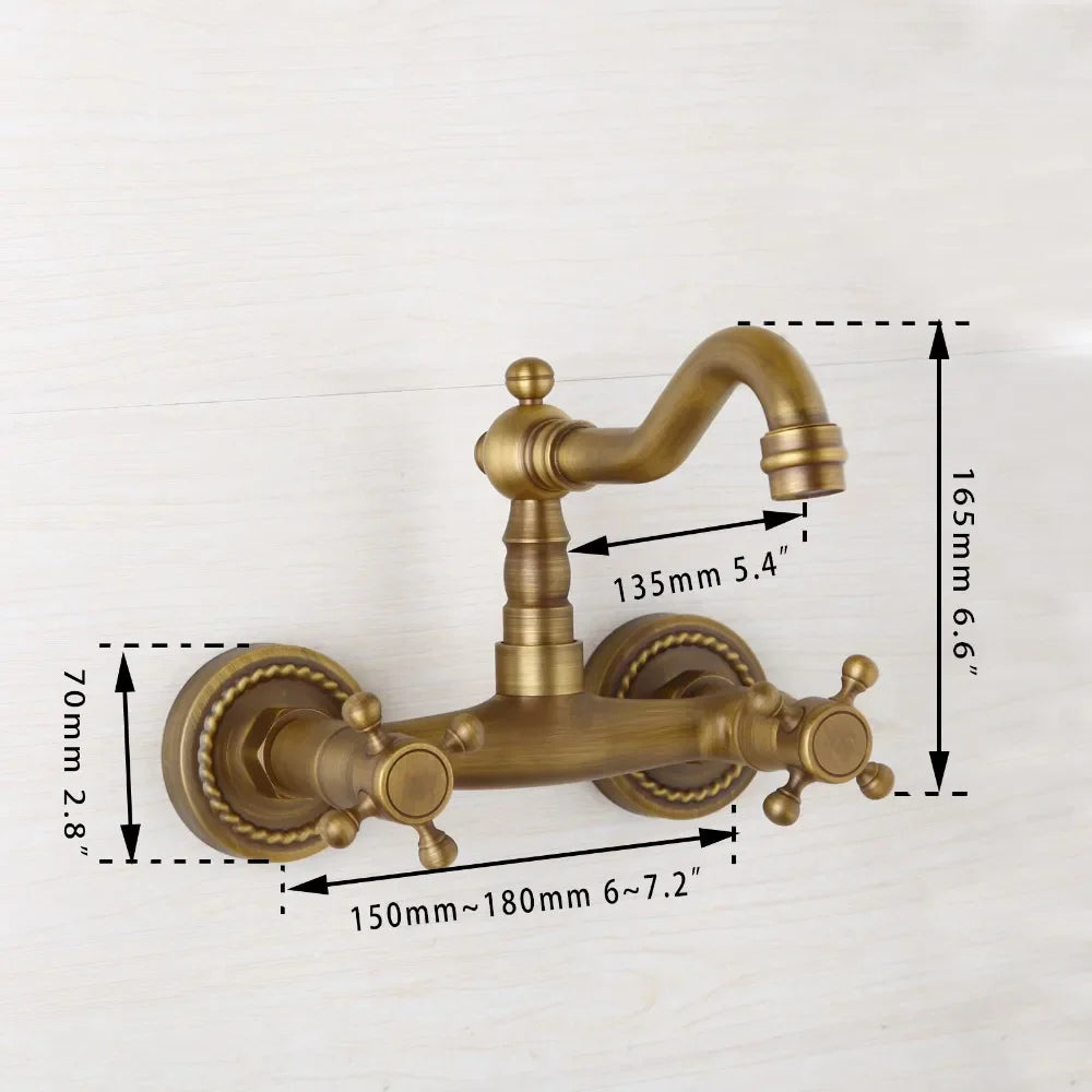 Afralia™ Antique Brass Wall Mounted Shower Faucet Hot Cold Mixer Faucet