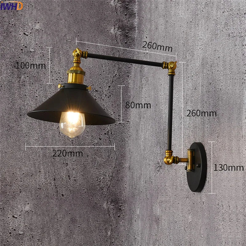 Afralia™ Loft Industrial Wall Sconce Black Swing Arm Wall Lamp LED Edison Luminaire