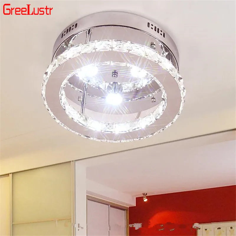 Afralia™ Crystal LED Ceiling Light: Stainless Steel Round Fixture for Bedroom, Kitchen, Bathroom