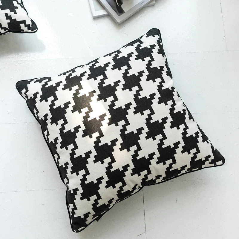 Afralia™ Hounds Tooth Cushion Cover, Durable Canvas Pillowcase for Sofa Bed, 45x45cm/35x55cm