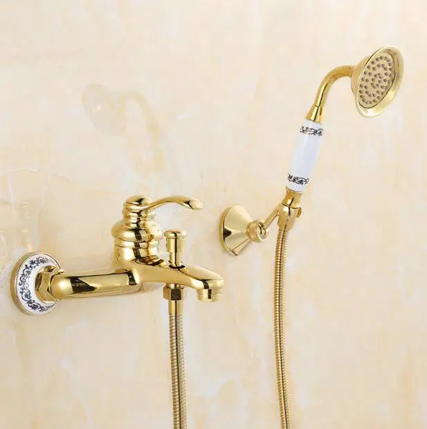 Afralia™ Golden Rain Shower Faucet Set for Bath and Bathtub