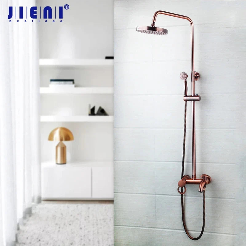 Afralia™ Rose Gold 3-Function Shower Set with Rain Shower Head and Hand Shower