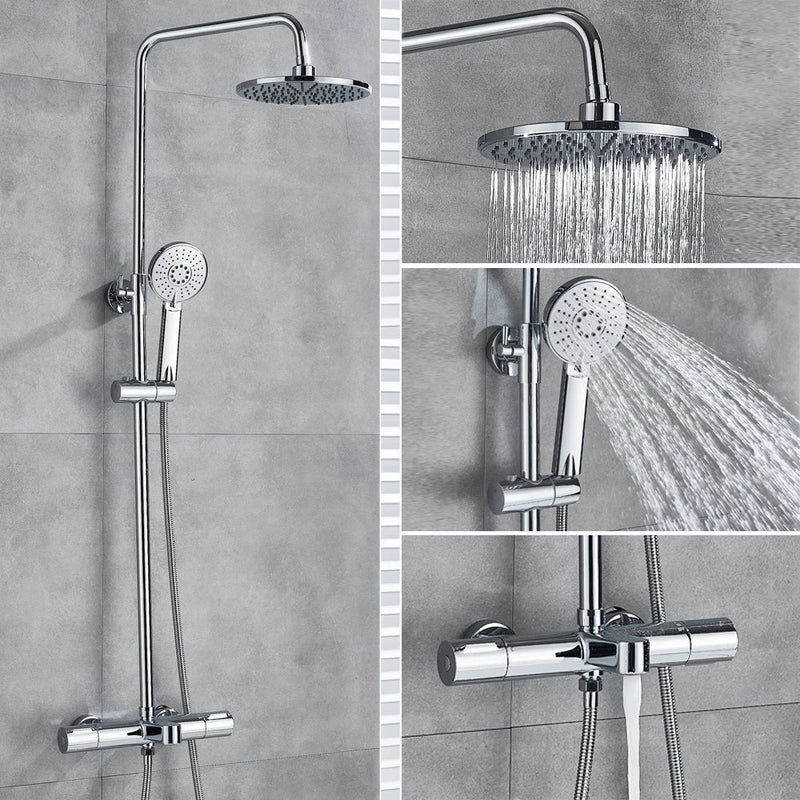 Afralia™ Thermostatic Rainfall Shower Mixer Set Chrome Wall Mounted Swivel Faucet