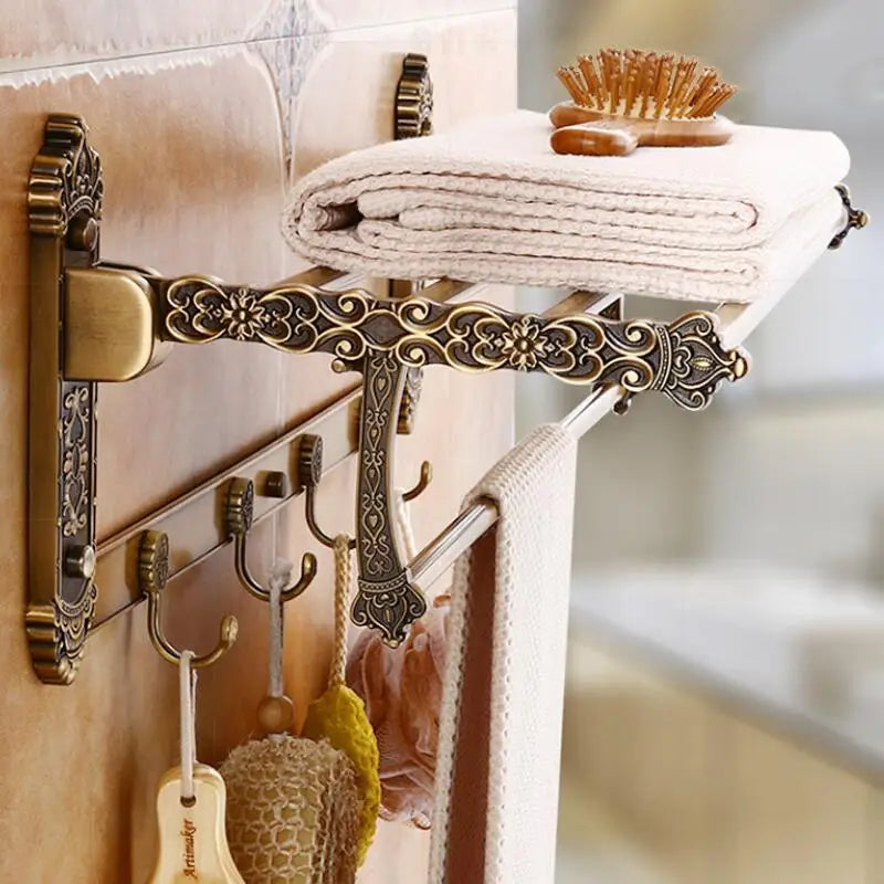 Afralia™ Antique Bronze Carved Aluminum Bathroom Accessories Set: Towel Rack, Paper Holder, Hooks