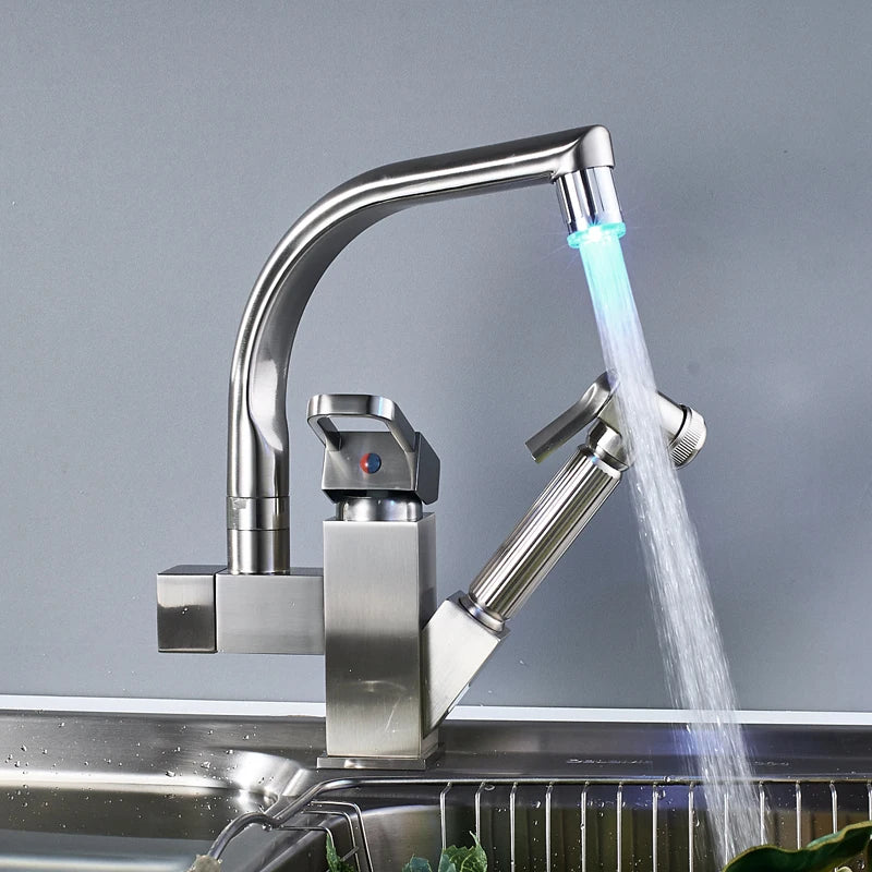 Afralia™ LED Kitchen Faucet Pull Out Sprayer Deck Mounted Hot Cold Water Tap