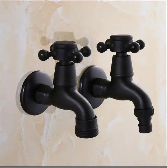 Afralia™ Brass Black Oil Brushed Double Washing Machine Faucet Tap