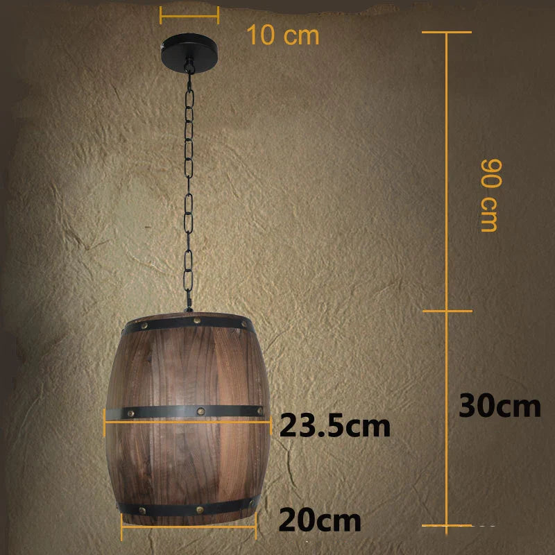 Afralia™ Wooden Barrel Pendant Lights Retro Decor Hanging Lamp for Dining Room Bar