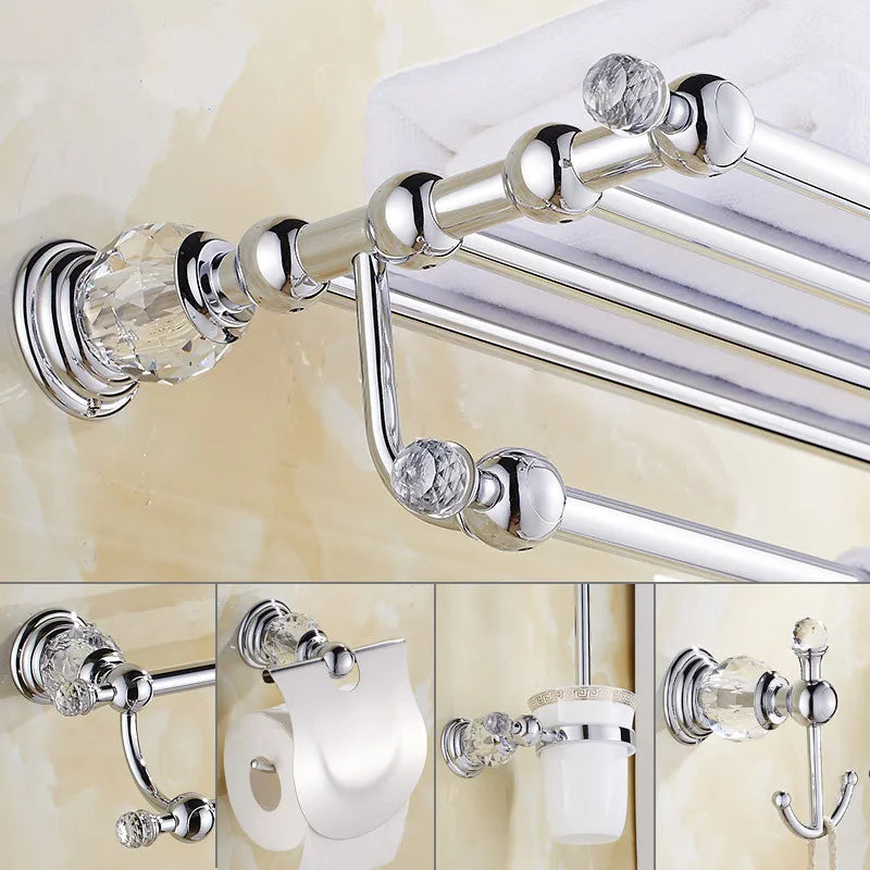 Afralia™ Chrome Bath Hardware Set: Toilet Brush Holder, Paper Holder, Towel Bar, Soap Basket, Hook